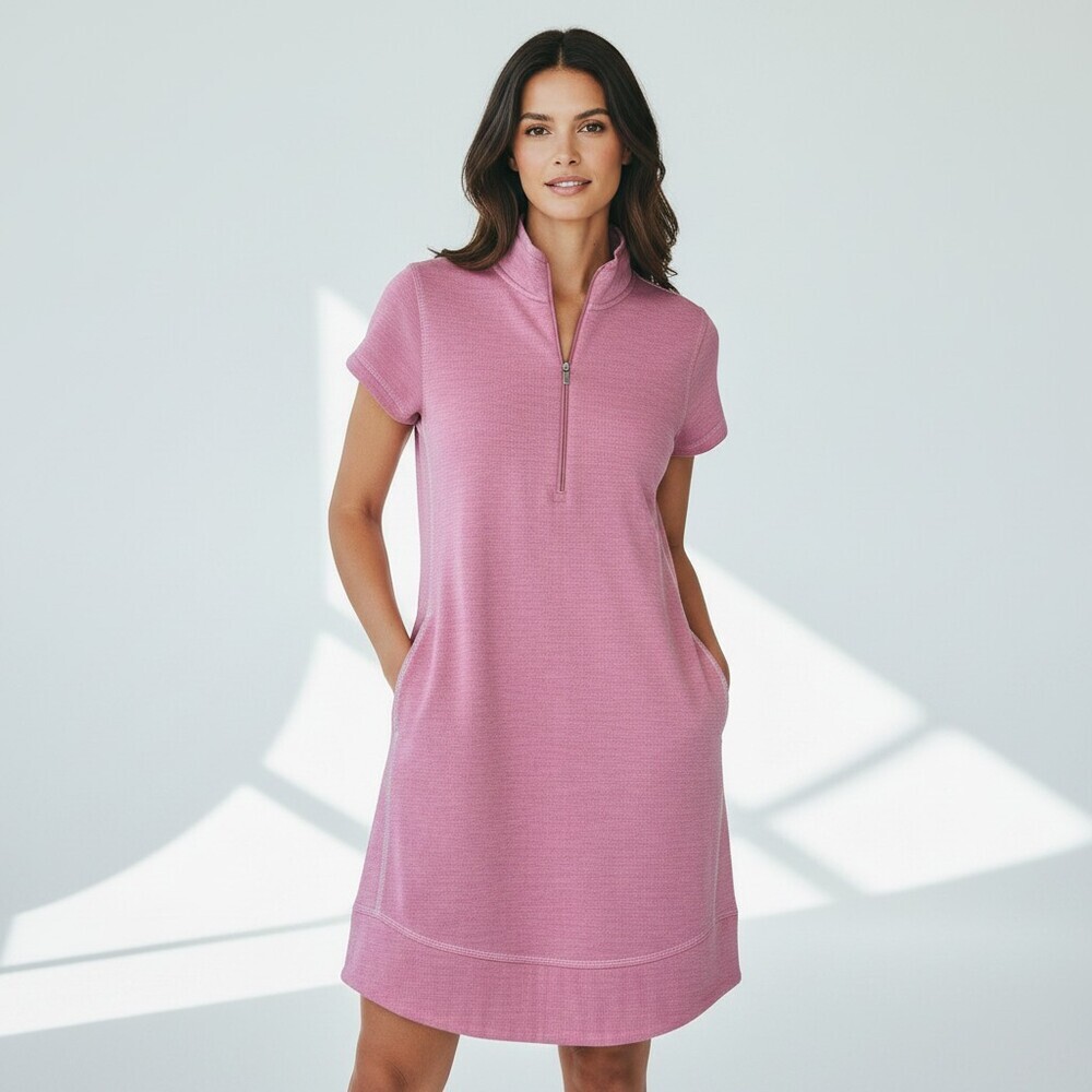 Tommy Bahama Tobago Bay Half Zip Dress Women's Small Mauve Pink Pima TENCEL